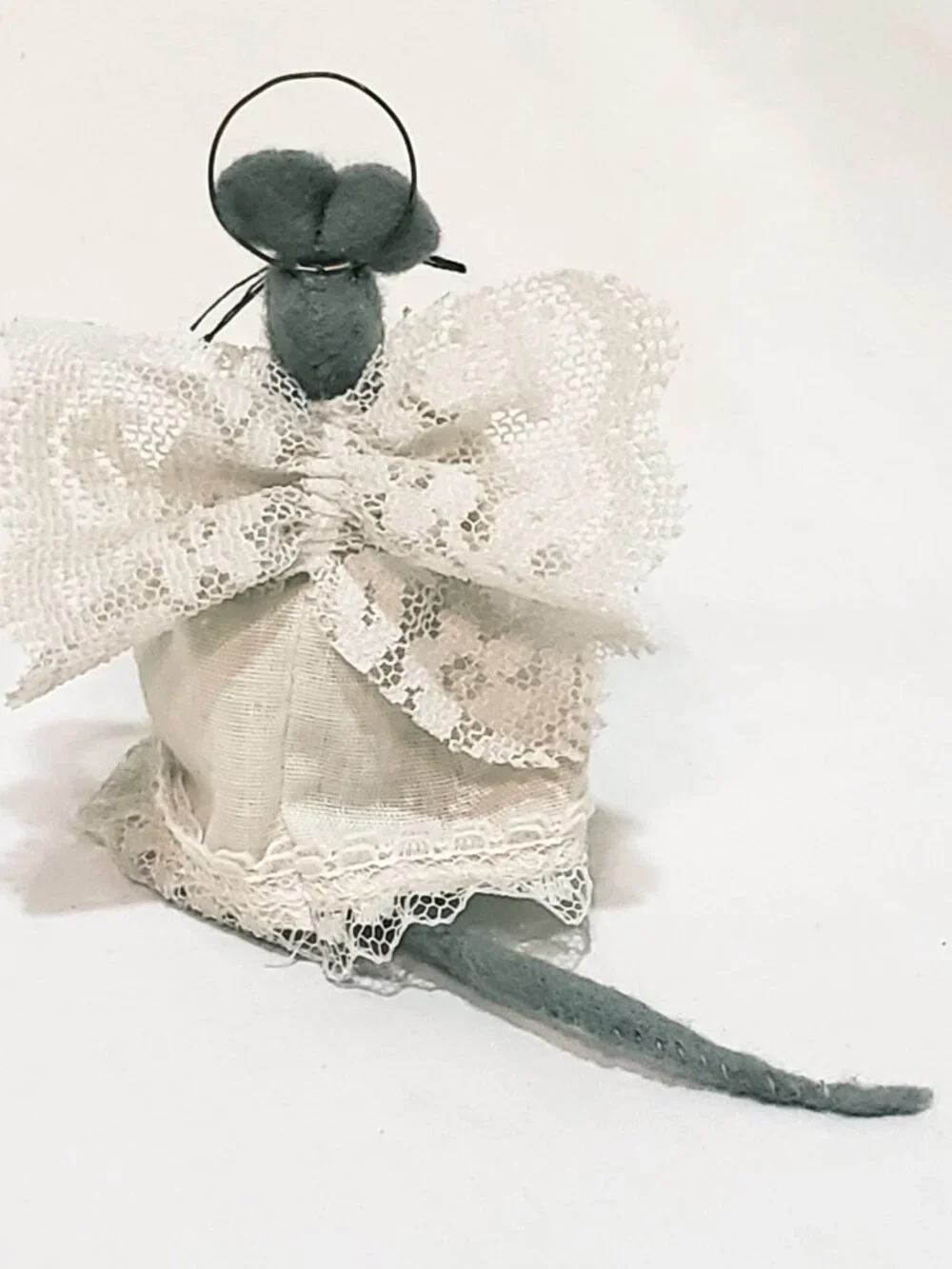 Felt Gray Mouse Angel Handmade Christmas Ornament 3.5